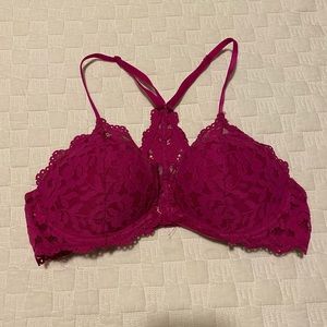 Hot Pink Lacy Racer Back Bra